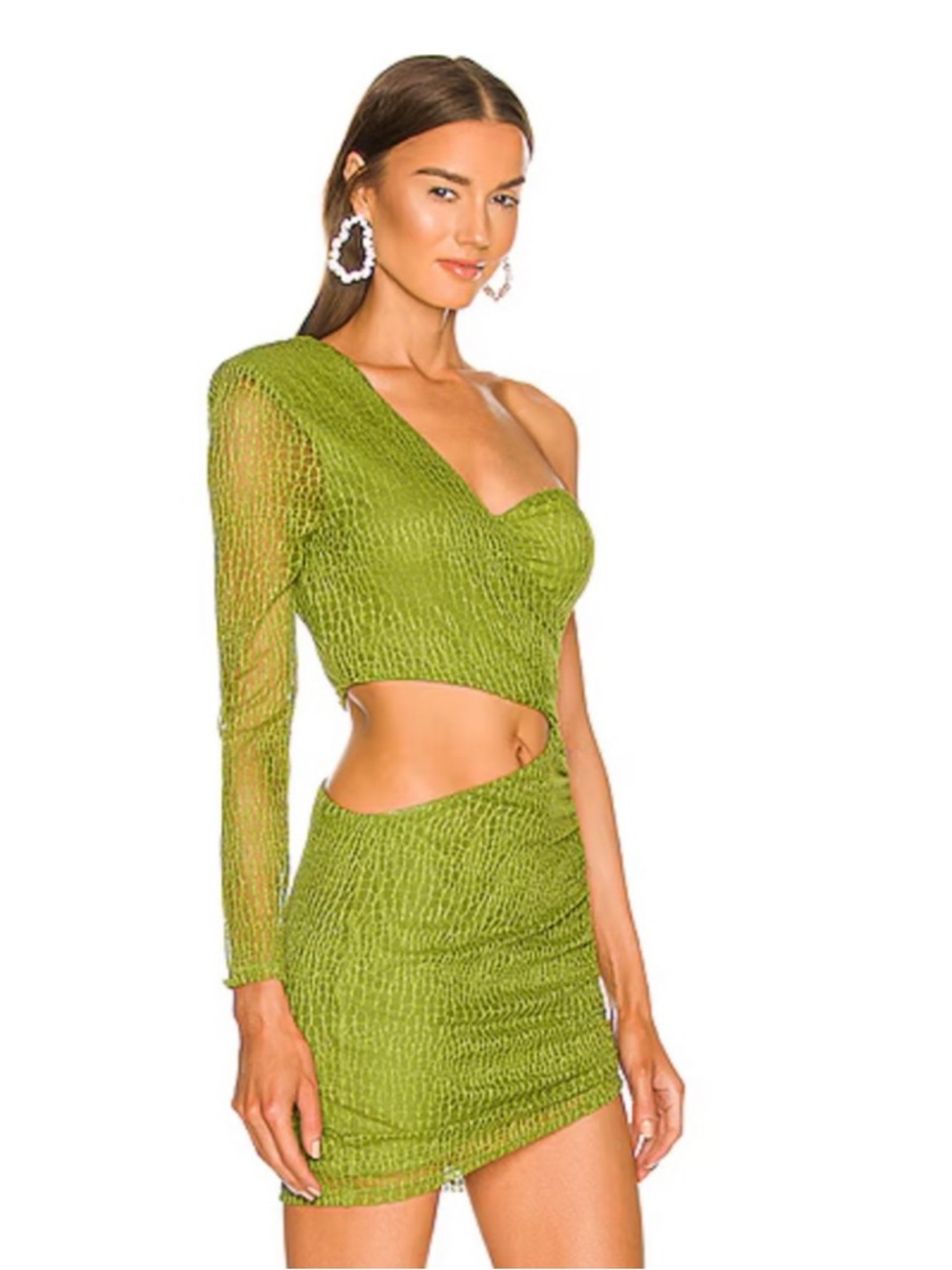 Michael Costello | Revolve | One-Shoulder Cutout Mini Dress in Bright Chartreuse